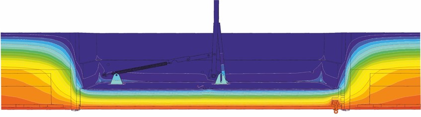 Abbildung Isothermen und Temperaturverlauf für Wellhöfer Passivhaus-Bodentreppe eingebaut in Holzbalkendecke. (Abb. Passivhaus Institut)