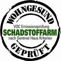 Abbildung: Logo Stempel Schadstoffarme Bodentreppe geprüft nach Sentinel Haus Kriterien