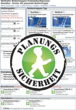 Abbildung Wellhöfer PlanungsSicherheit: Individuelle Bodentreppen einfach und fehlerfrei konfigurieren und sofort direkt in Ihr LV kopieren. MassBox Produktkonfigurator.