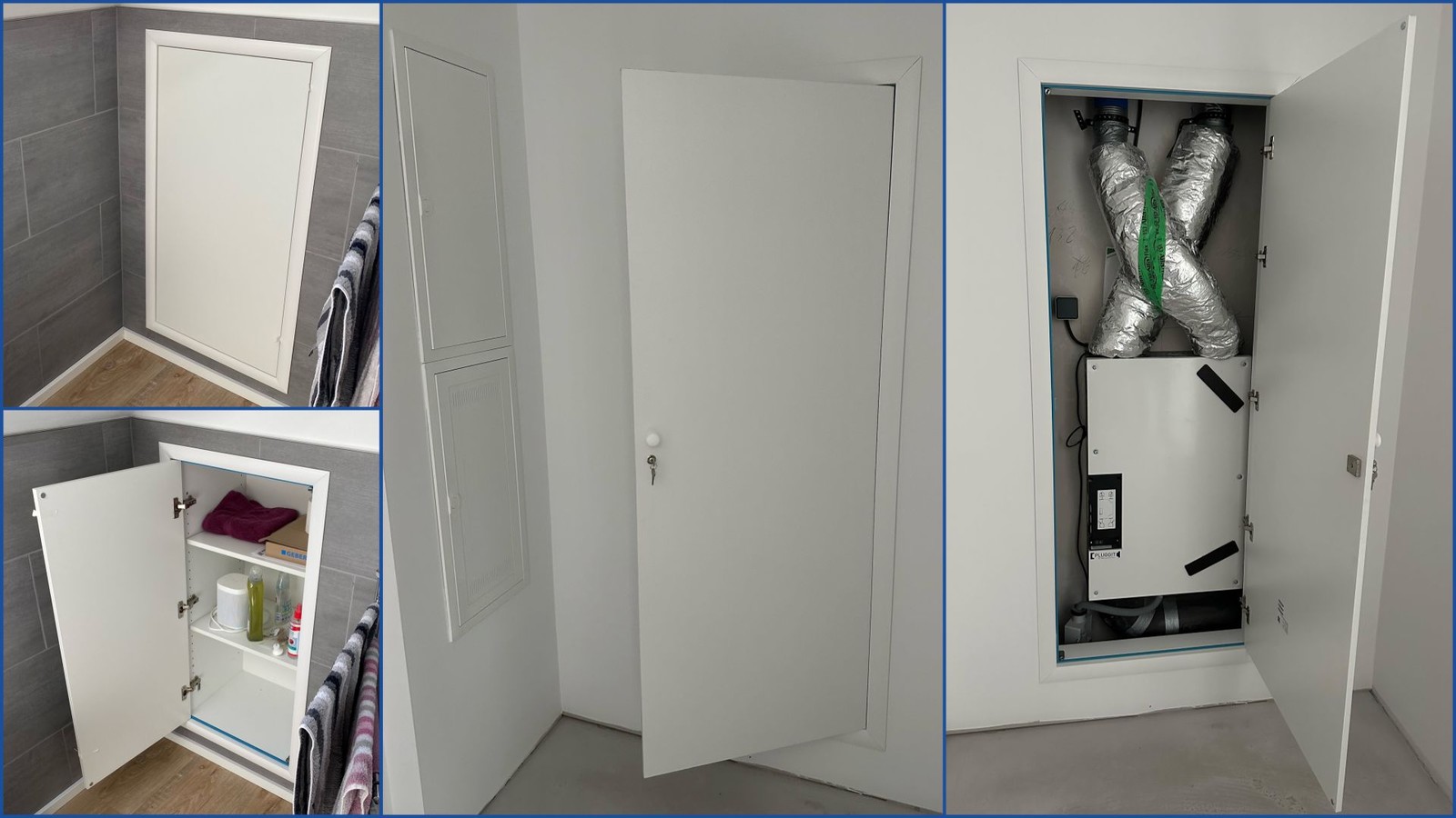 Abbildung Kniestocktüren Anwendungsgebiete: Revsionstür? Installationsschrank? Badmodul? Reviklappe? Schuhschrank? Schlüsselkasten? Mit den variantenreichen Wellhöfer Kniestocktüren ergeben sich endlose Einsatzgebiete. 