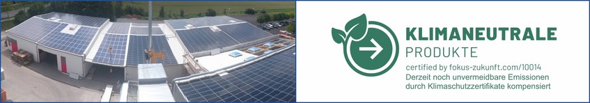 Abbildung Firmengebäude. Wellhöfer steht zu seiner Verantwortung für die Umwelt: Seit 2019 zertifiziert klimaneutraler Betrieb.