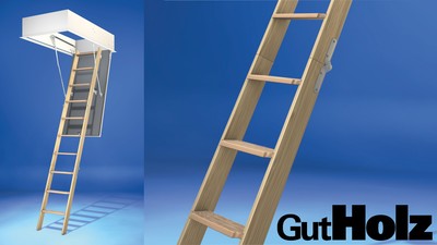 Abbildung: Wellhöfer Bodentreppe GutHolz. Die dreiteilige Bodentreppe für alle Fälle.