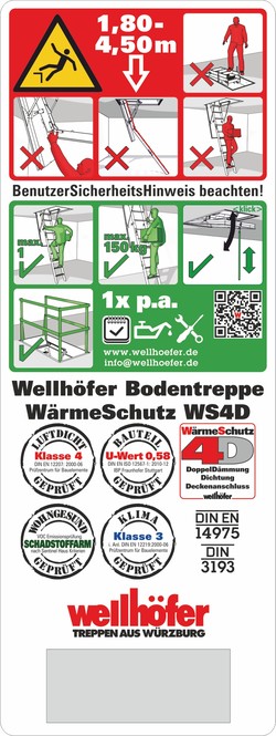 Abbildung Wellhöfer Bodentreppen: Hinweisschild BenutzerSicherheit Produktkennzeichnung