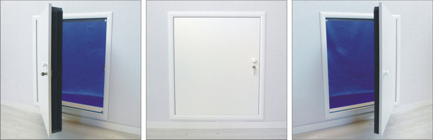 Fotos Wellhöfer Kniestocktüren mit WärmeSchutz 4D und Blower-Door, Blower-Door-Ausführung, WärmeSchutz 3D (v.l.n.r.).